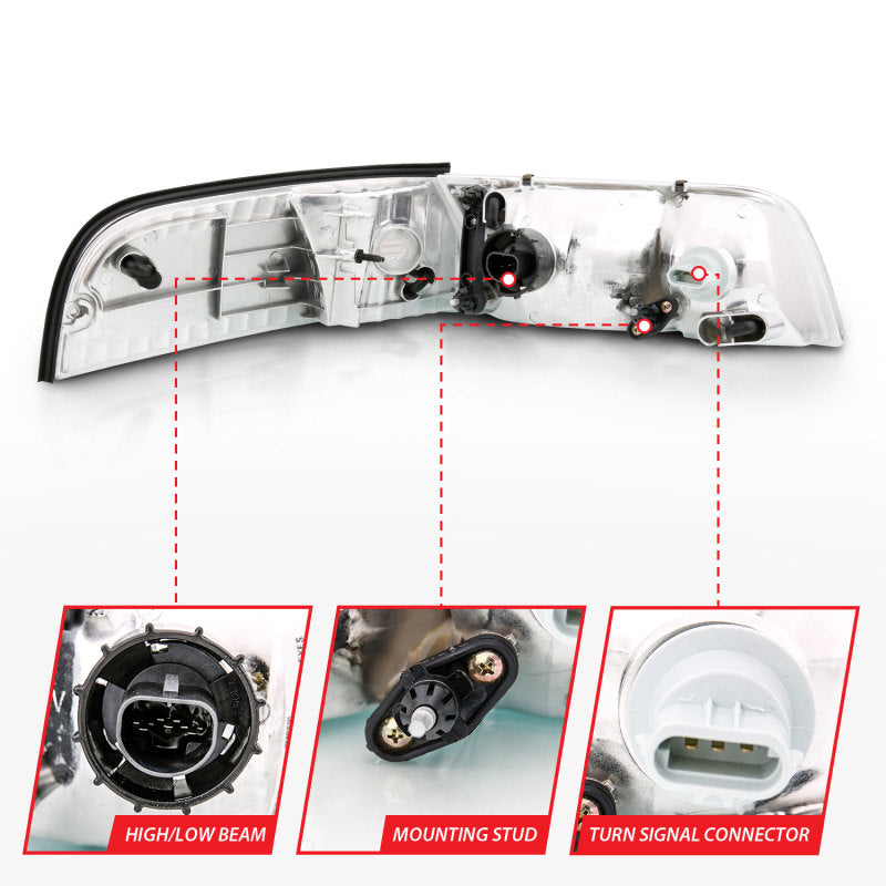 ANZO 1998-2005 Ford Crown Victoria Crystal Headlight Chrome With Bumper Light (OE)-SR1 Performance