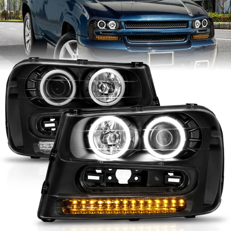 ANZO 2002-2009 Chevrolet Trailblazer Projector Headlights w/ Halo Black-SR1 Performance