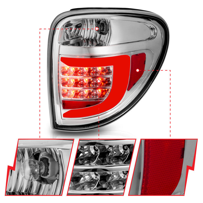 ANZO 2004-2007 Dodge Grand Caravan LED Tail Lights w/ Light Bar Chrome Housing Clear Lens-SR1 Performance