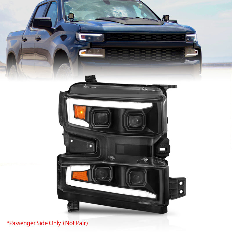ANZO 19-22 Chevrolet Silverado 1500 LED Proj HL w/Lgt Bar SwBk Seq. Blk w/In. Light - Passenger Side-SR1 Performance