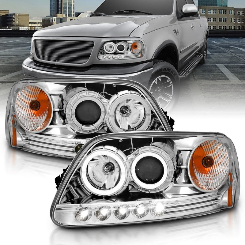 ANZO 1997.5-2003 Ford F-150 Projector Headlights w/ Halo and LED Chrome 1pc-SR1 Performance