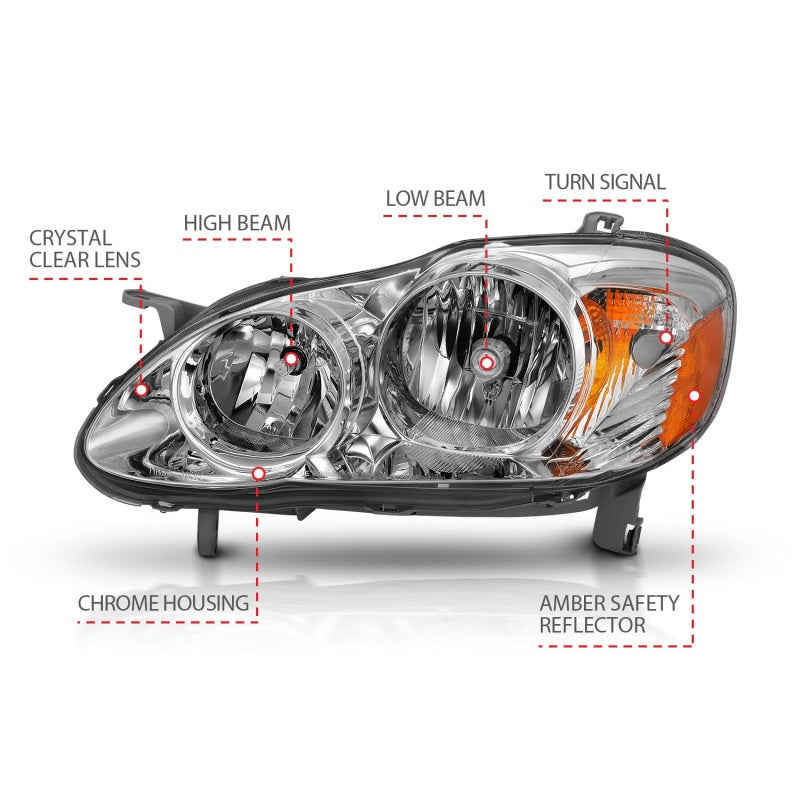 ANZO 2005-2008 Toyota Corolla Crystal Headlight Chrome Amber-SR1 Performance