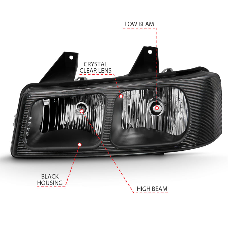 ANZO 2003-2017 Chevy Express Crystal Headlight Black-SR1 Performance