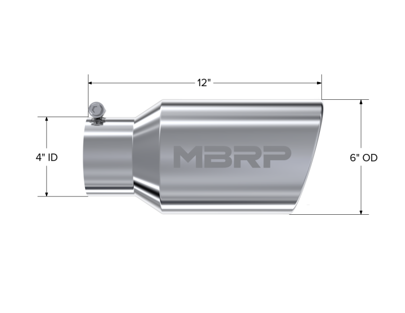 MBRP Universal Tip 6 O.D. Angled Rolled End 4 inlet 12 length-SR1 Performance