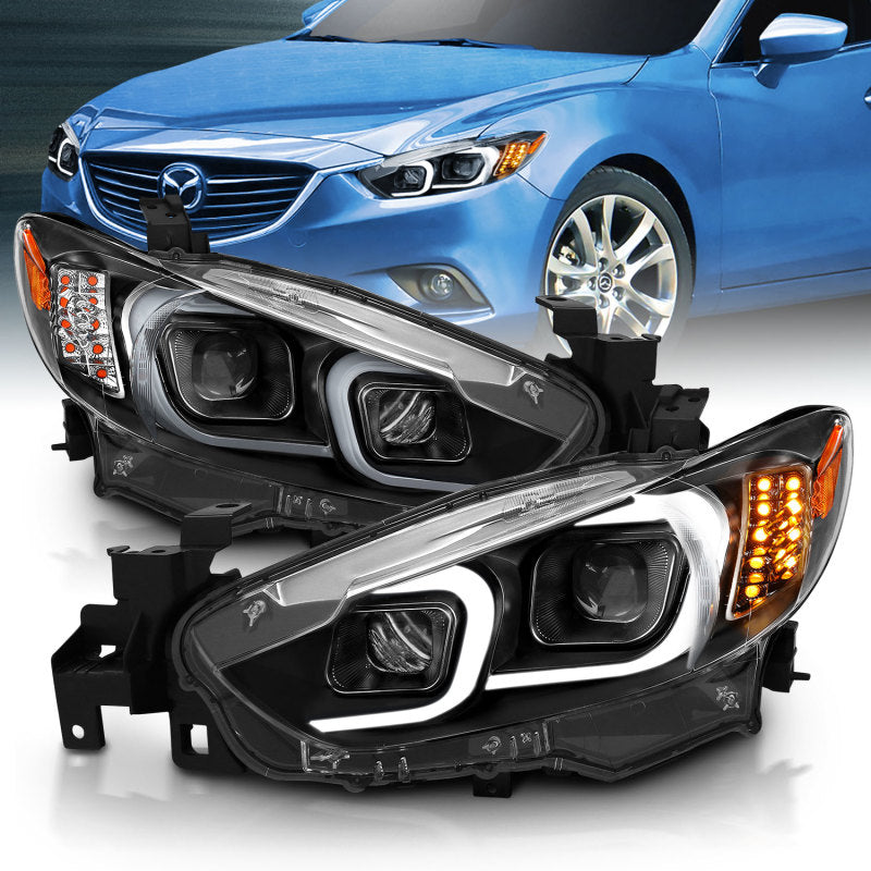 ANZO 2014-2015 Mazda 6 Projector Headlights w/ Plank Style Design Black-SR1 Performance