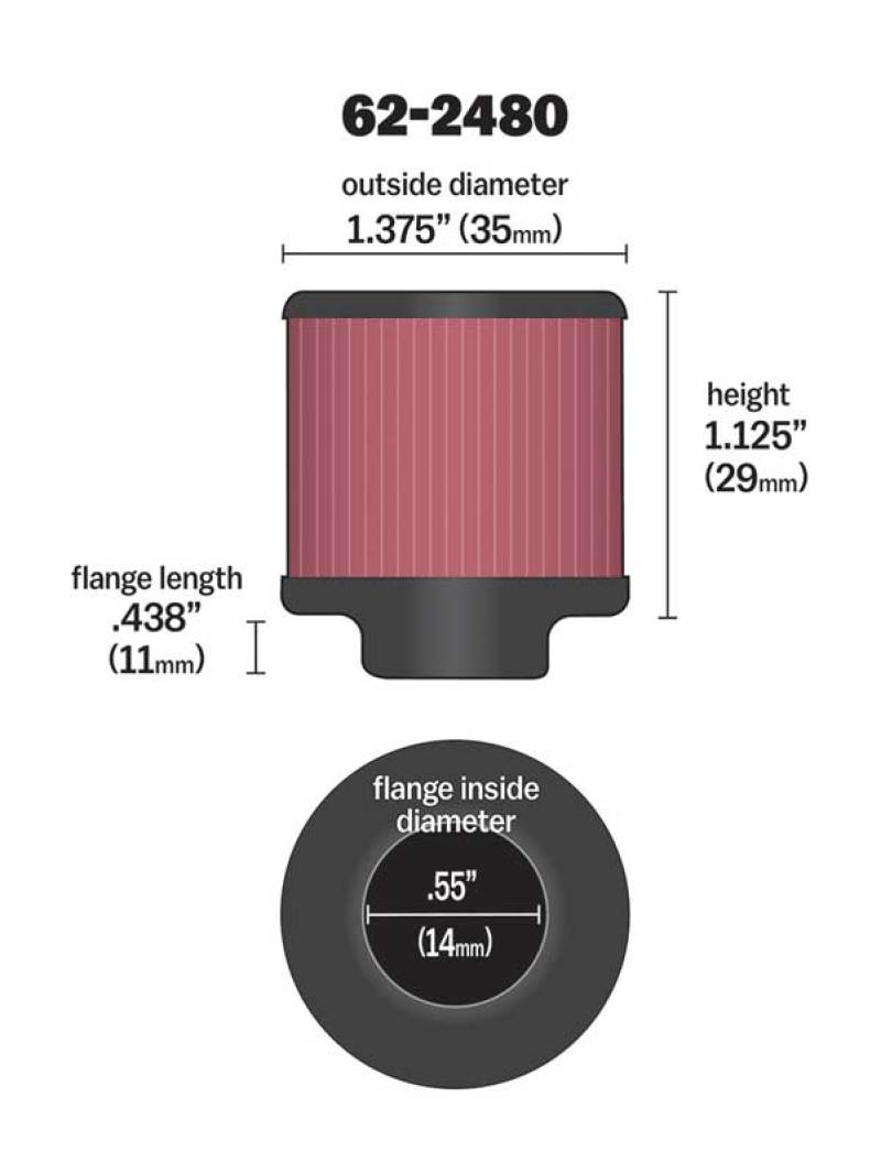 K&N Rubber Base Crankcase Vent Filter - 0.55in Flange ID 1.375in OD 1.125in Height-SR1 Performance