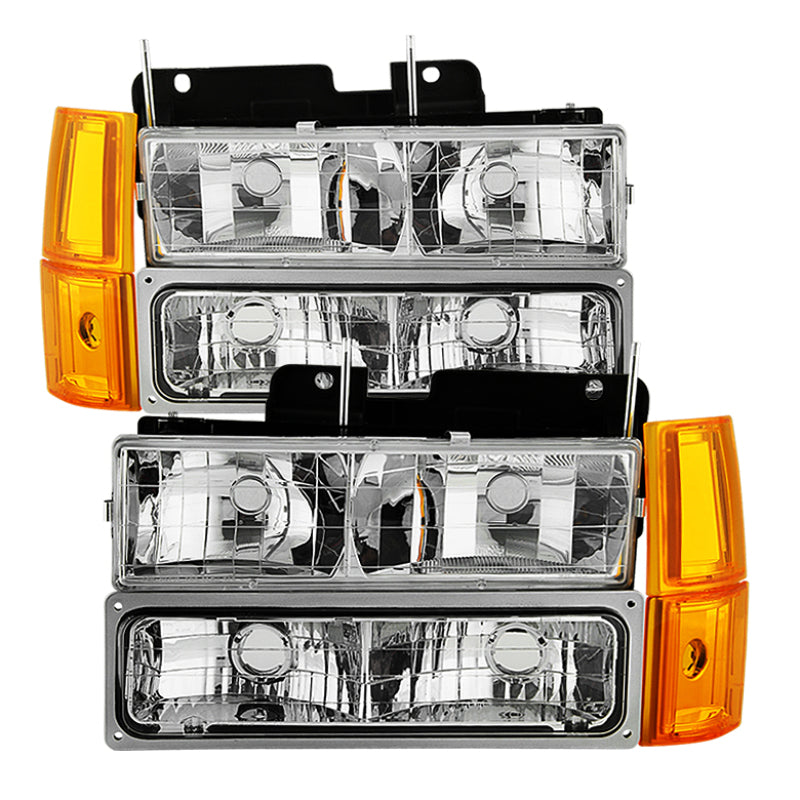 Xtune GMC Yukon 94-99 Headlights w/ Corner & Parking Lights 8pcs Sets -Chrome HD-JH-GCK94-AM-C-SET-SR1 Performance