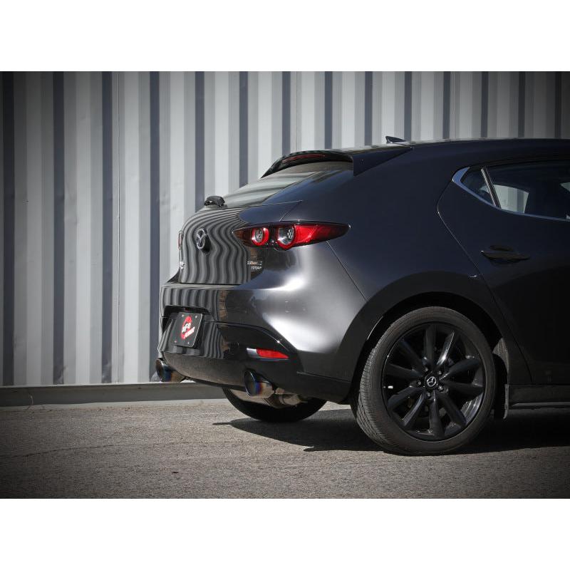 aFe 19-22 Mazda 3 L4 2.5L Takeda 3in to 2-1/2in 304 SS Axle-Back Exhaust w/ Blue Flame Tip-SR1 Performance