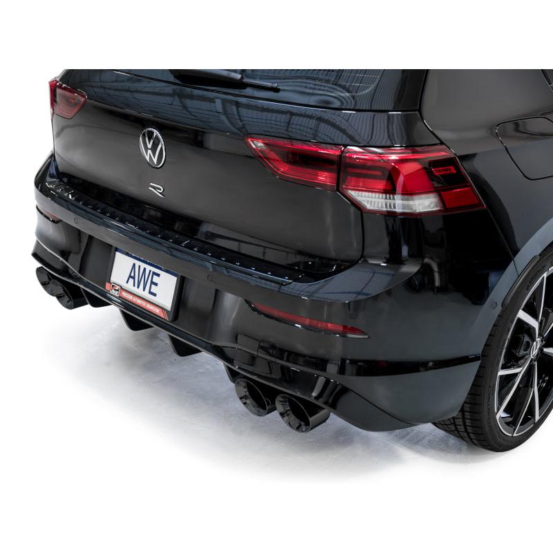 AWE MK8 Volkswagen Golf R 3in Touring Edition Quad Exhaust - Diamond Black Tips-SR1 Performance