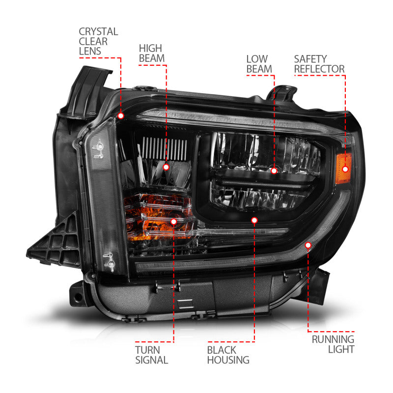 ANZO 14-21 Toyota Tundra (OE Halogen w/LED DRL) LED Crystal Headlights w/ Switchback & DRL - Blk-SR1 Performance