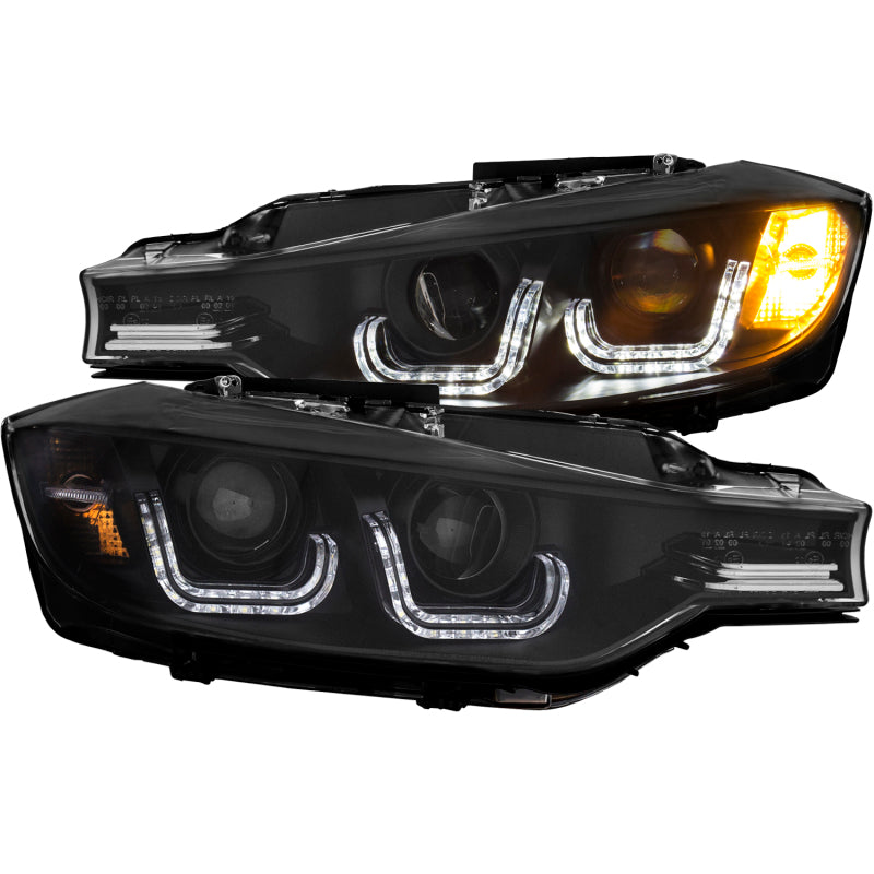 ANZO 2012-2015 BMW 3 Series Projector Headlights w/ U-Bar Black-SR1 Performance