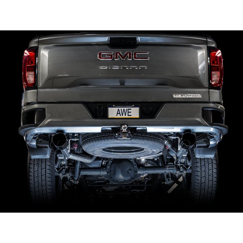 AWE Tuning 4th Gen GM 1500 5.3L 0FG Catback Split Rear Exit (Flat Bumper) - Dual Diamond Tips-SR1 Performance