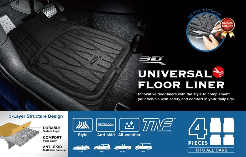 3D MAXpider 777-1 Universal Kagu Black Mat 4pcs (Size: L Front L 28in x W 21in Rear L 20in x 21in)-SR1 Performance