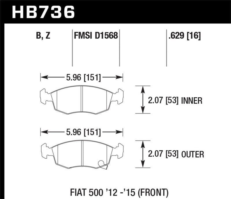 Hawk 12-16 Fiat 500 Performance Ceramic Street Front Brake Pads-SR1 Performance