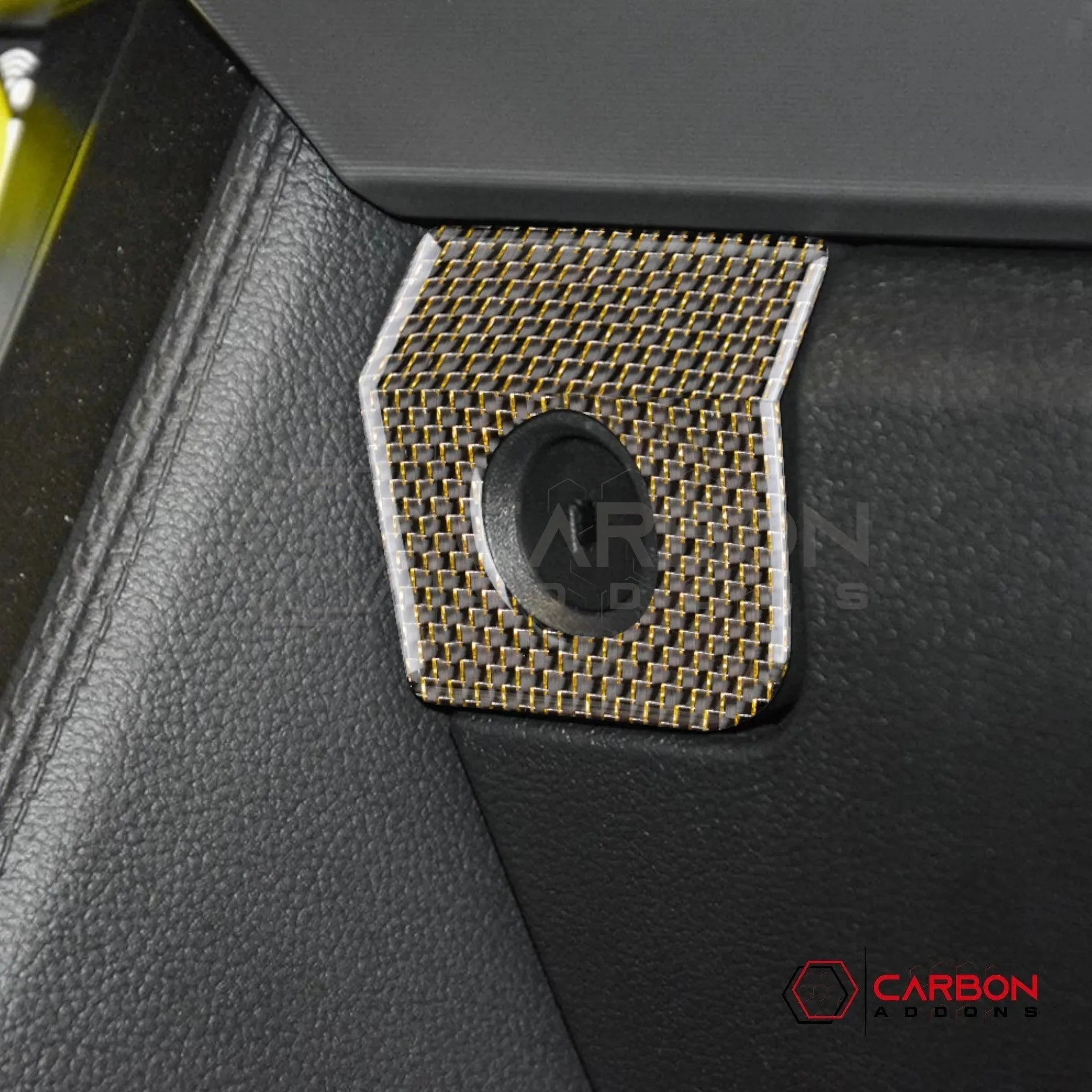 2015-2023 Mustang Reflective Carbon Fiber Glove Box Lock Trim Overlay - carbonaddons Carbon Fiber Parts, Accessories, Upgrades, Mods