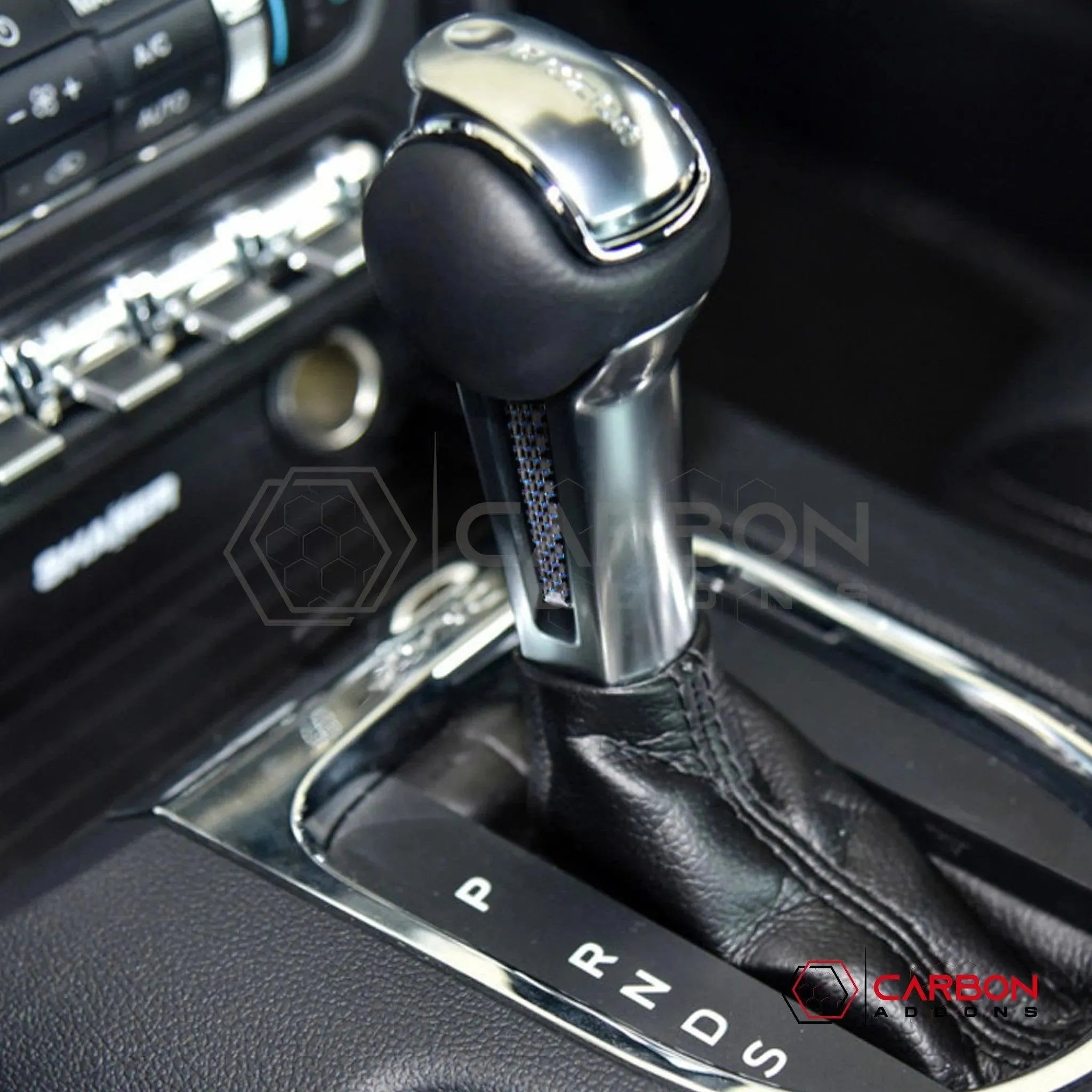 2015-2023 Mustang Reflective Carbon Fiber Shift Knob Side Trim Overlay - carbonaddons Carbon Fiber Parts, Accessories, Upgrades, Mods