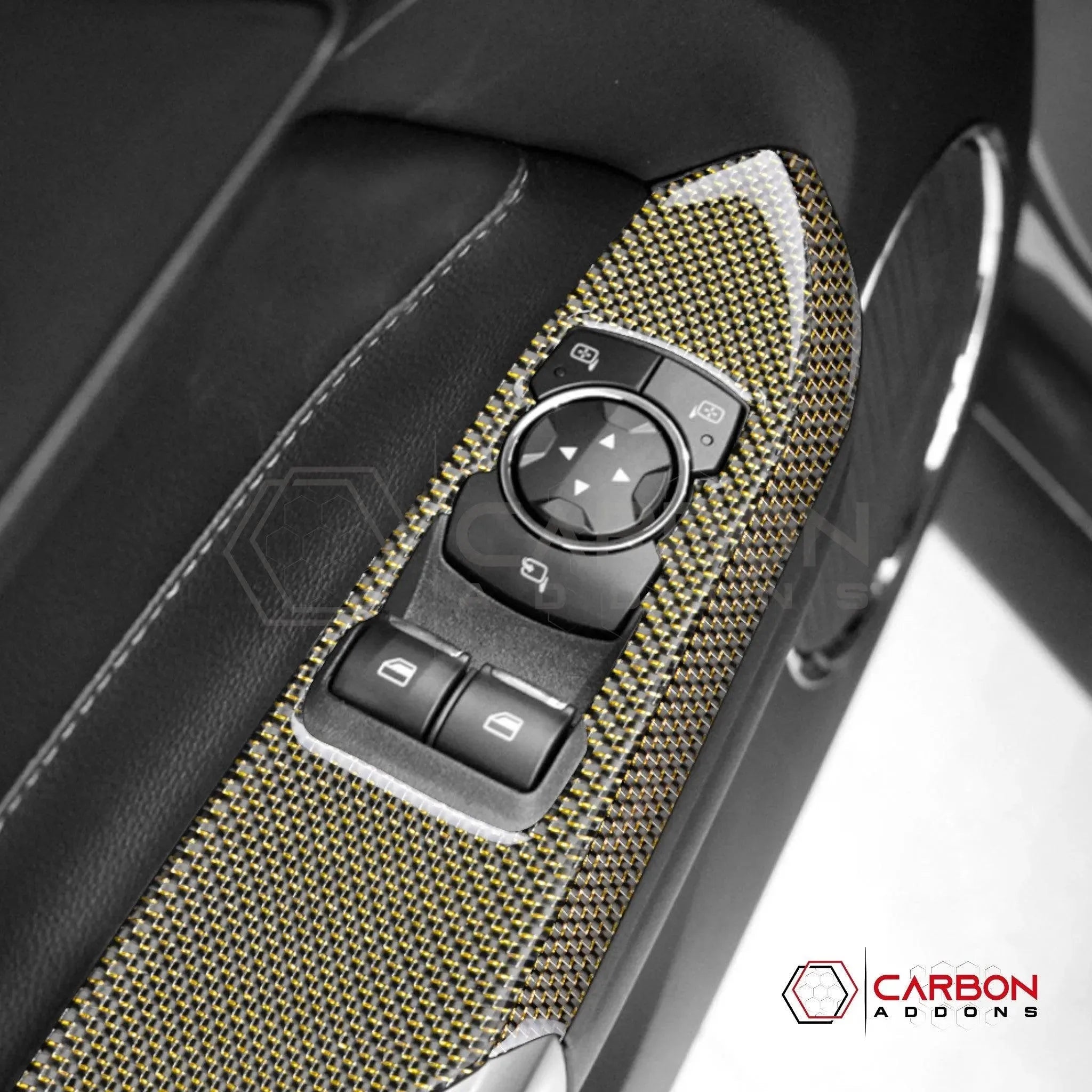 2015-2023 Mustang Reflective Carbon Fiber Window Switch Trim Overlay - carbonaddons Carbon Fiber Parts, Accessories, Upgrades, Mods