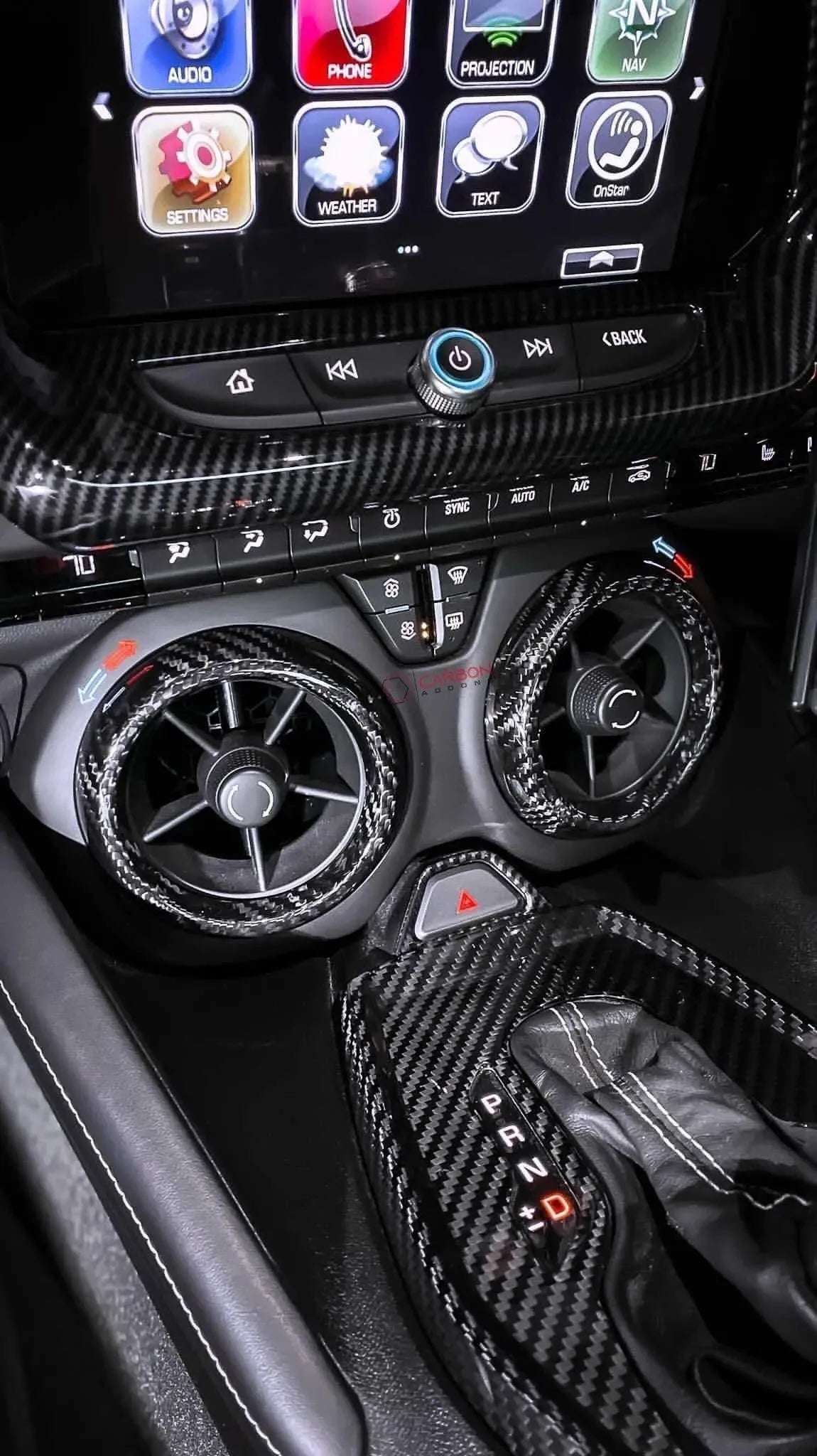 2016-2024 Camaro Carbon Fiber Center Console AC Vent Covers - carbonaddons Carbon Fiber Parts, Accessories, Upgrades, Mods