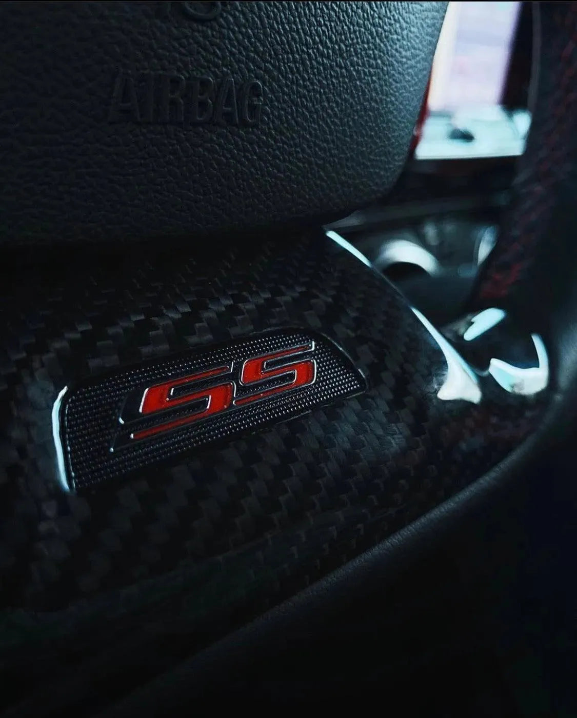 2016-2024 Camaro Carbon Fiber Lower Steering Wheel Emblem Trim Cover - carbonaddons Carbon Fiber Parts, Accessories, Upgrades, Mods