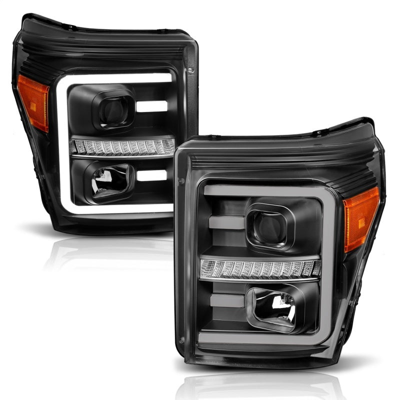 ANZO 2011-2016 Ford F250 Projector Headlights w/ Plank Style Switchback Black w/ Amber-SR1 Performance