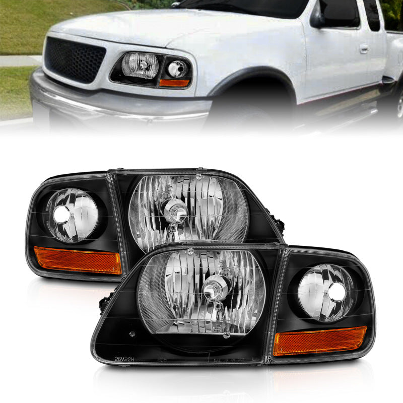 ANZO 1997-2003 Ford F150 Crystal Headlight Black w/ Parking Light-SR1 Performance