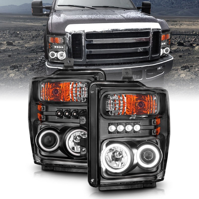 ANZO 2008-2010 Ford F-250 Projector Headlights w/ Halo Black (CCFL)-SR1 Performance