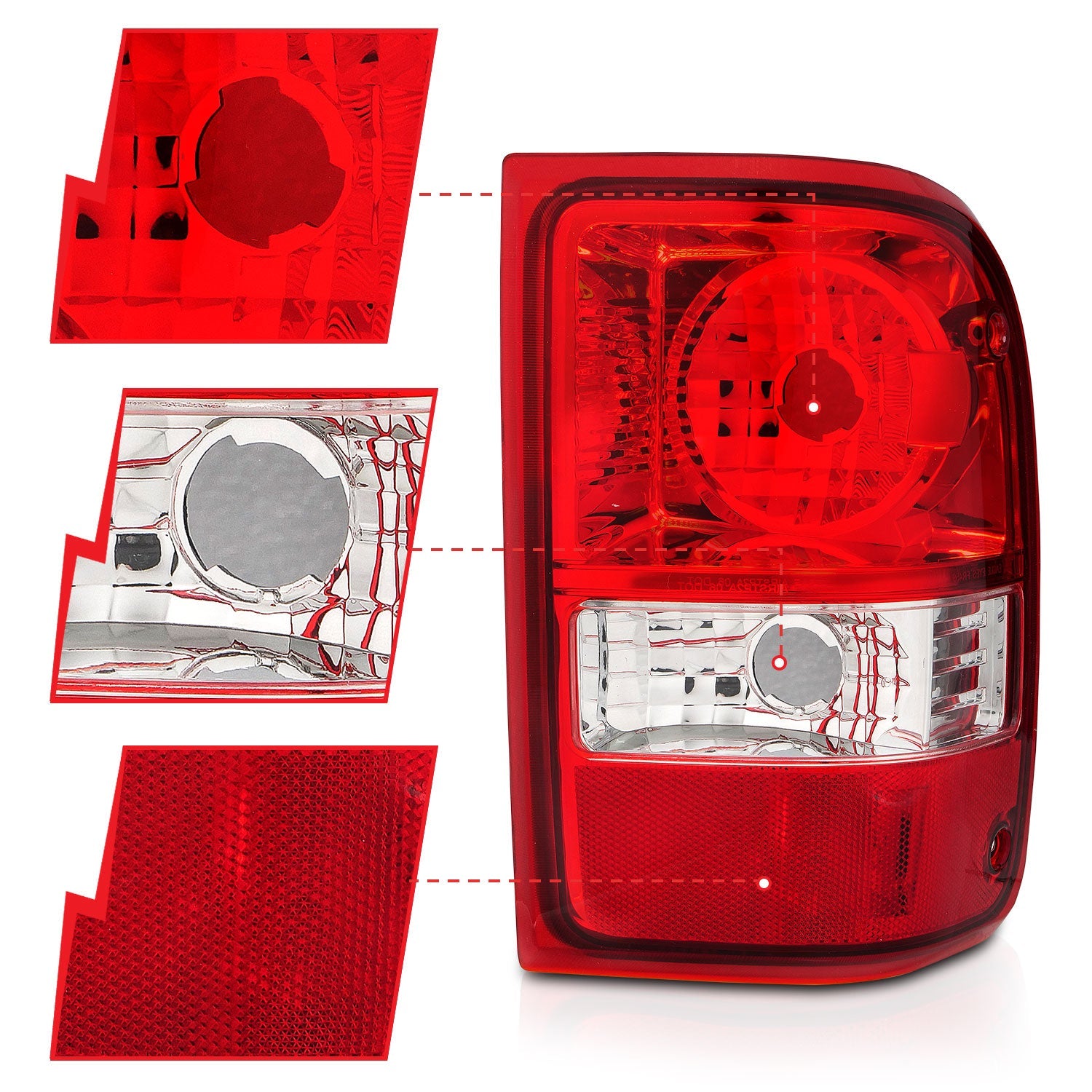 FORD RANGER 01-11 TAIL LIGHTS CHROME RED/CLEAR LENS (NOT FOR 05-07 STX MODEL)(OE TYPE REPLACEMENT)