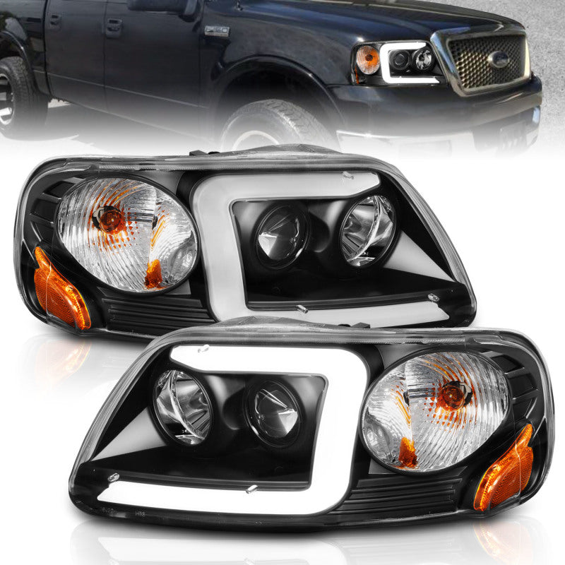 ANZO 1997-2003 Ford F-150 Projector Headlights w/ Light Bar Black Housing-SR1 Performance