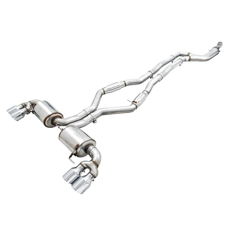 AWE Tuning 2019+ BMW M340i (G20) Resonated Touring Edition Exhaust - Quad Chrome Silver Tips-SR1 Performance