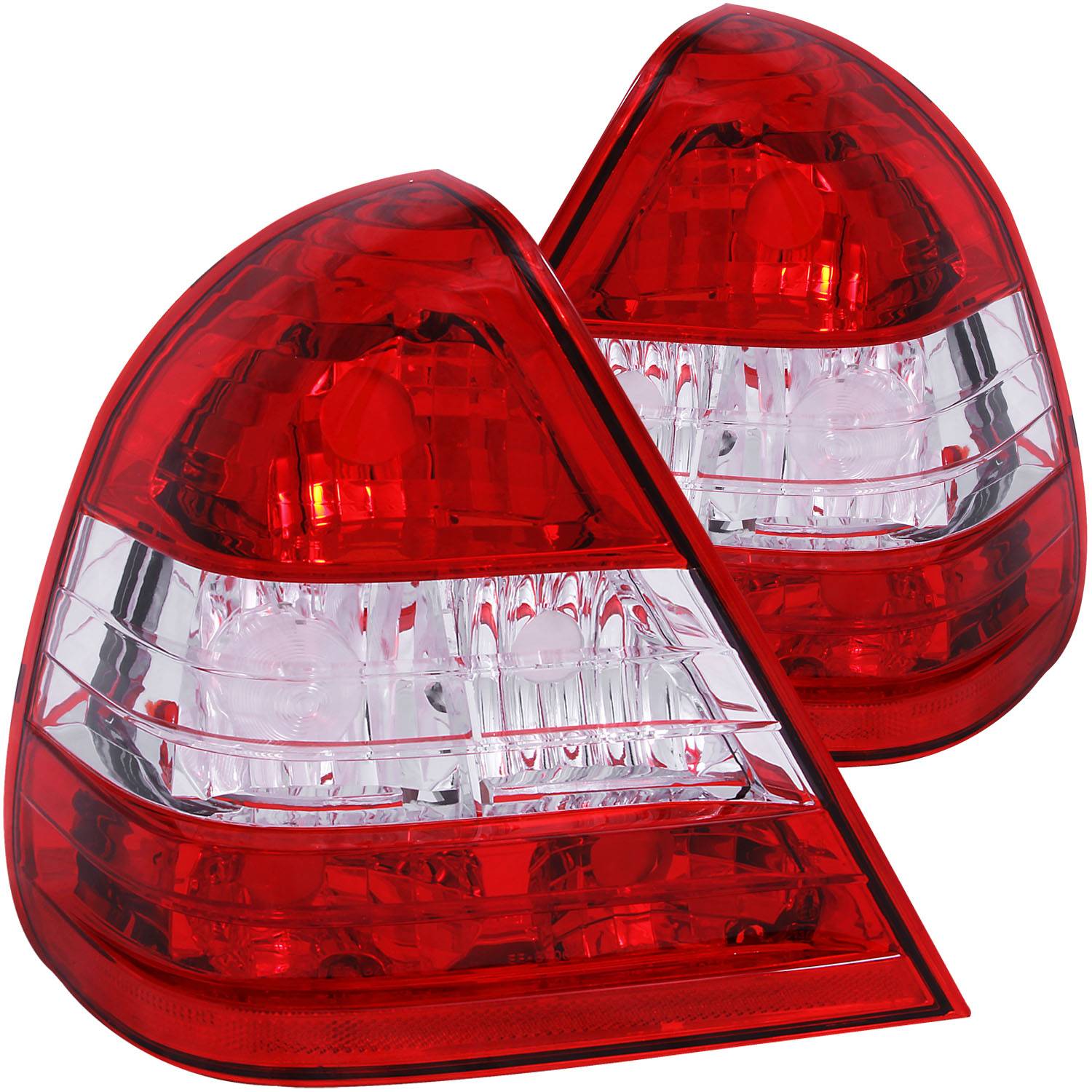 MBZ C CLASS W202 94-00 4DR C220/C230/C280/C36/C43 TAIL LIGHTS CHROME RED/CLEAR LENS