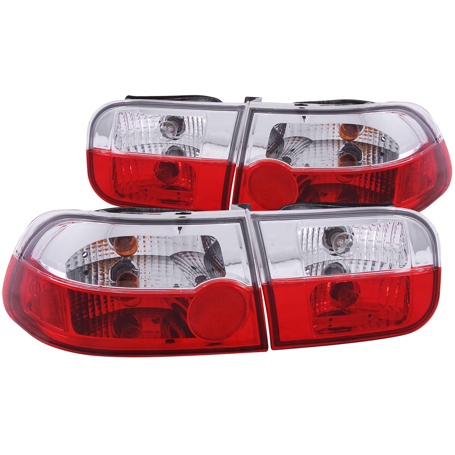 HONDA CIVIC 92-95 2/4DR TAIL LIGHTS CHROME RED/CLEAR LENS 2PC