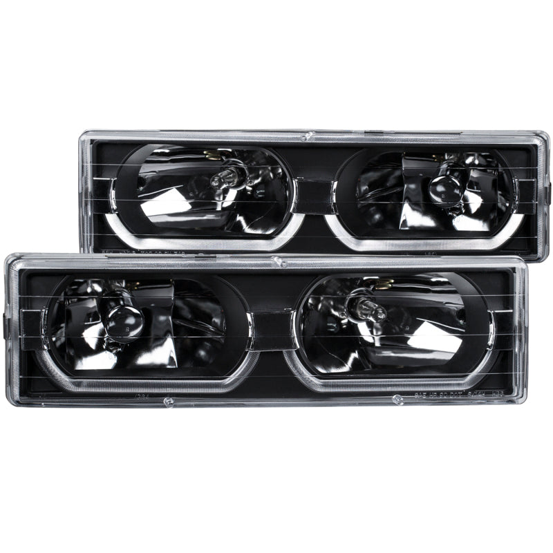 ANZO 1988-1998 Chevrolet C1500 Crystal Headlights with Black Housing and Low Brow, Pair