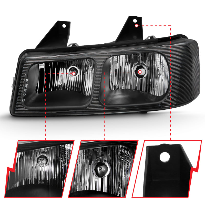 ANZO 2003-2017 Chevy Express Crystal Headlight Black-SR1 Performance