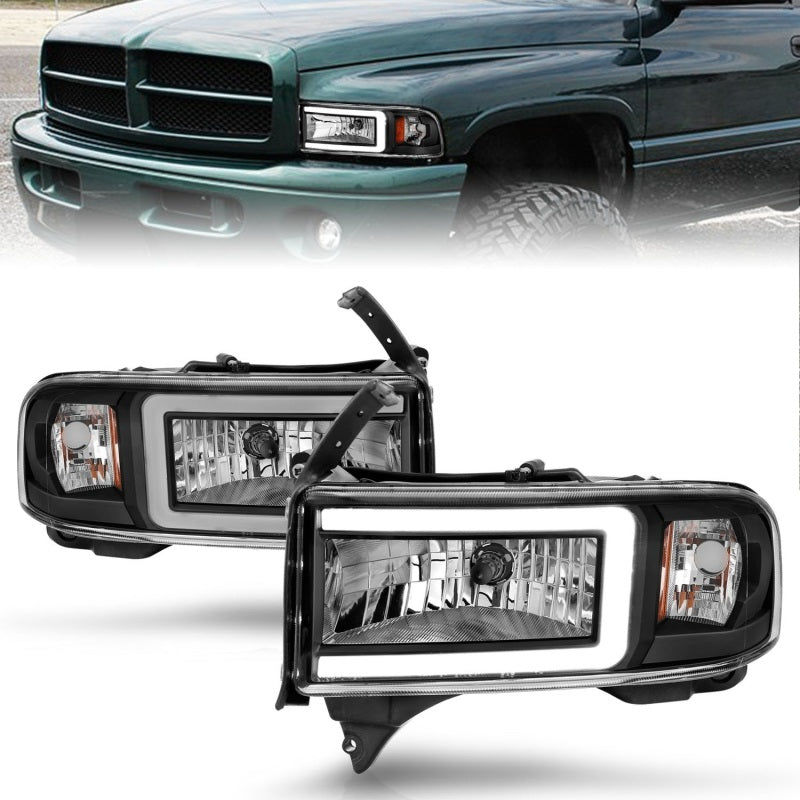 ANZO 94-02 Dodge RAM Crystal Headlight - w/ Light Bar Black Housing-SR1 Performance