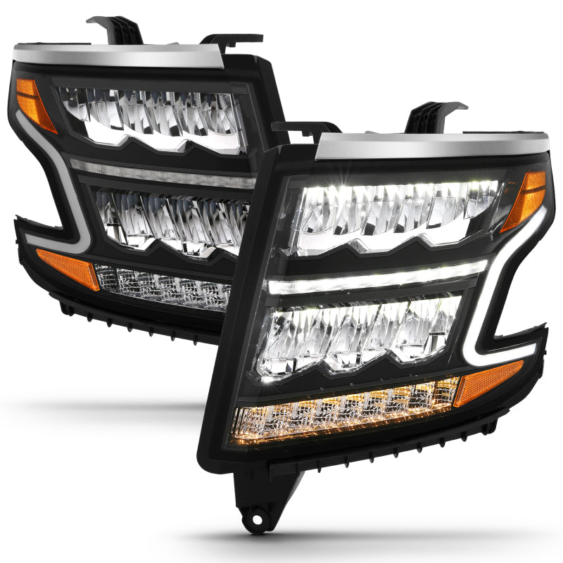 ANZO 15-20 Chevy Tahoe/Suburban LED Light Bar Style Headlights Black w/Sequential w/DRL w/Amber-SR1 Performance