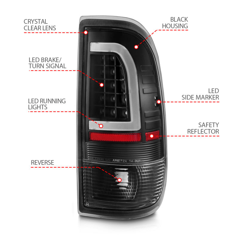 ANZO 1997-2003 Ford F-150 LED Tail Lights w/ Light Bar Black Housing Clear Lens-SR1 Performance