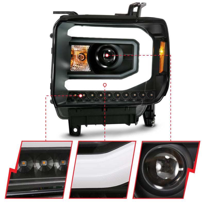 ANZO GMC SIERRA 1500 14-15 2500H/15-19 Projector Headlight Plank Style Black w/ Switchback (Halogen)-SR1 Performance