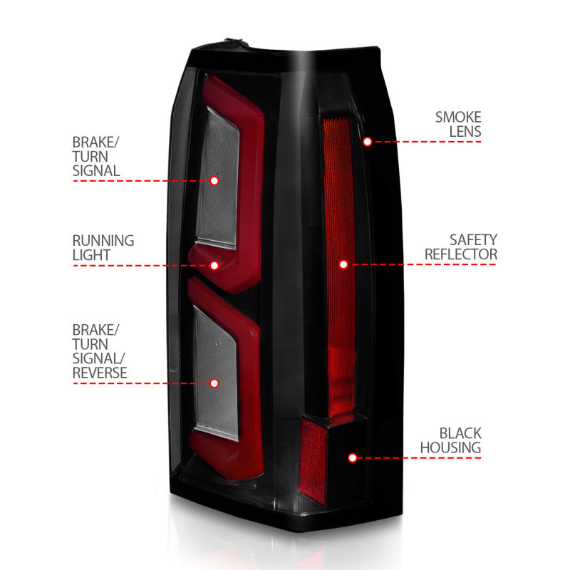 ANZO 2015-2020 Chevrolet Tahoe LED Tail Lights w/ Light Bar Black Housing Somke Lens-SR1 Performance