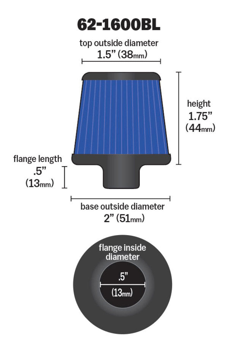 K&N 2in Base OD x .375in Flange ID x 1.75in H Rubber Base Crankcase Vent Filter - Blue-SR1 Performance