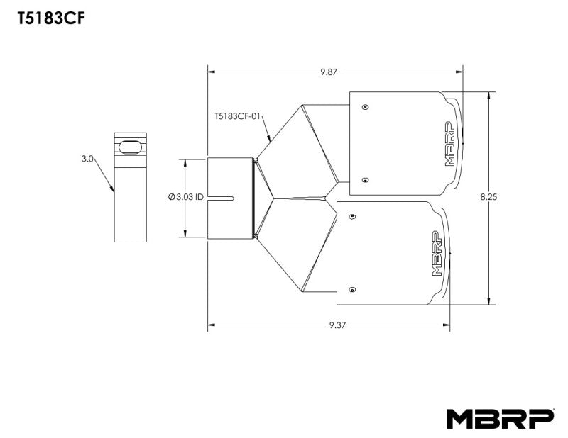 MBRP 3in ID / Dual 4in OD Out Staggered L 9.37in / R 9.87in Dual Wall Carbon Fiber Univ Exhaust Tip-SR1 Performance