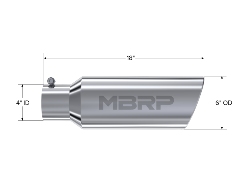 MBRP Universal Tip 6in OD Rolled End 4in Inlet 18in Length T304-SR1 Performance