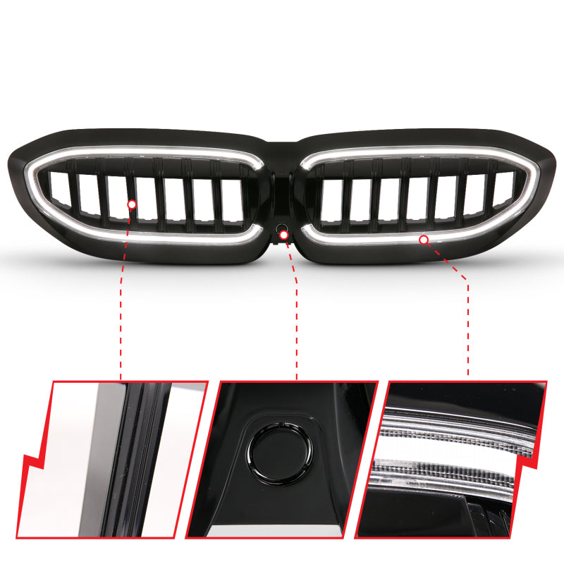 Anzo 19-22 BMW 3 Series Black Housing Full LED Front Grille w/ Initiation & Running Light-SR1 Performance
