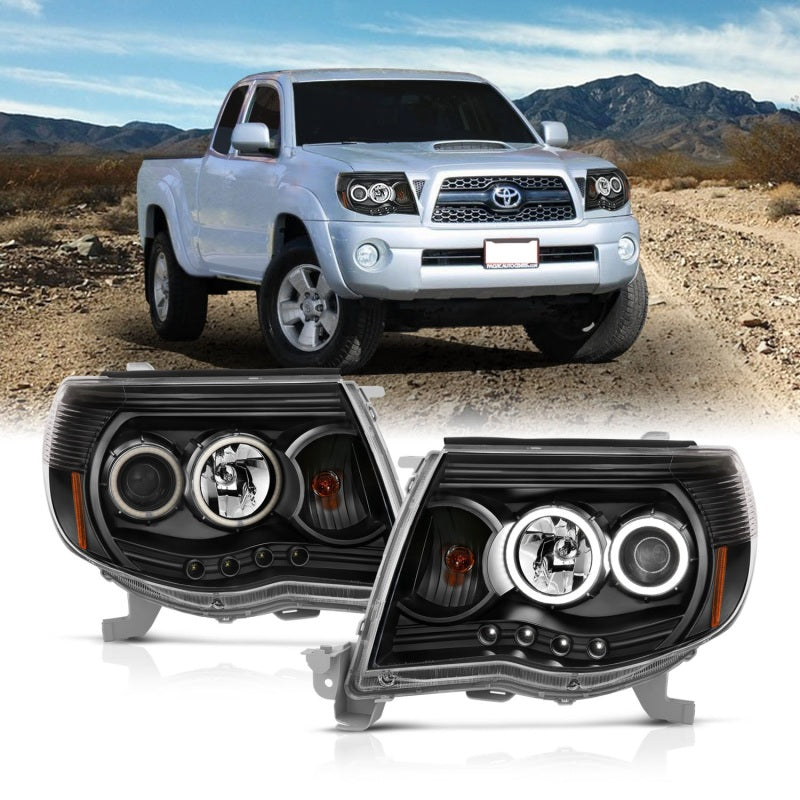ANZO 2005-2011 Toyota Tacoma Projector Headlights w/ Halo Black-SR1 Performance