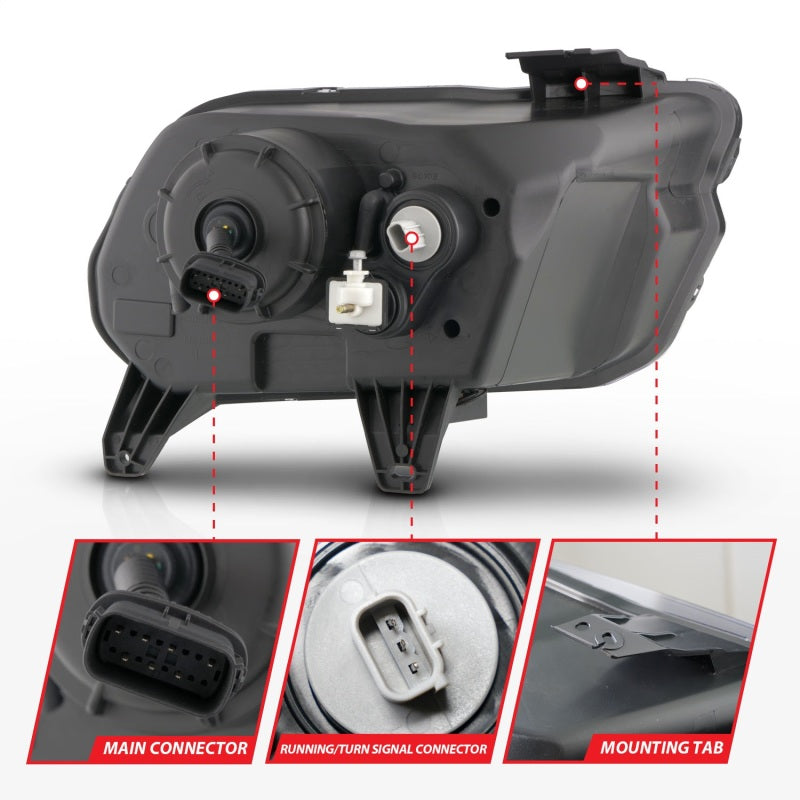 ANZO 13-14 Ford Mustang (w/ Factory HID/Xenon HL only) Projector Headlights w/Light Bar Black-SR1 Performance