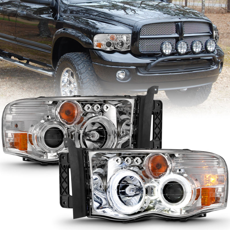 ANZO 2002-2005 Dodge Ram 1500 Projector Headlights w/ Halo Chrome Clear Amber-SR1 Performance