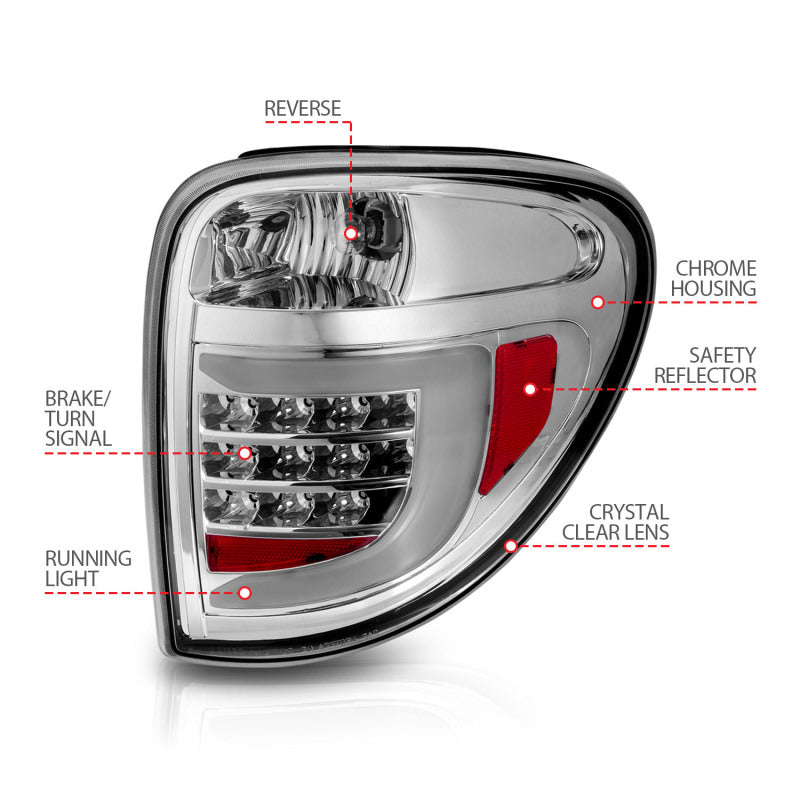 ANZO 2004-2007 Dodge Grand Caravan LED Tail Lights w/ Light Bar Chrome Housing Clear Lens-SR1 Performance