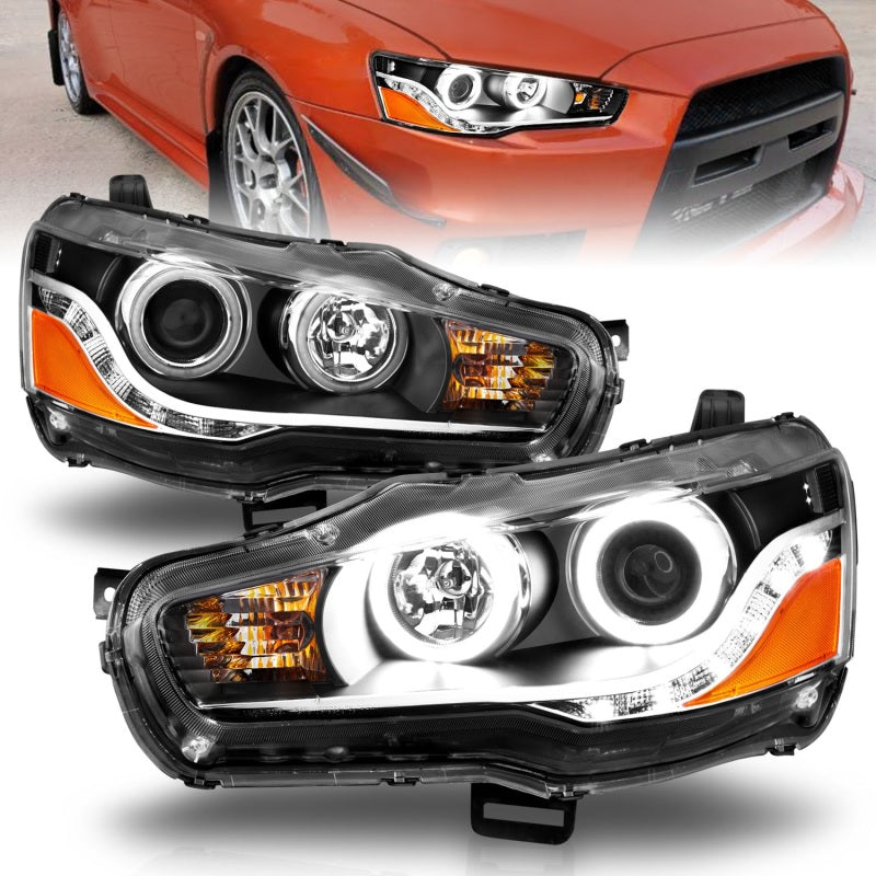 ANZO 2008-2015 Mitsubishi Lancer Projector Headlights w/ Halo Black (CCFL)-SR1 Performance