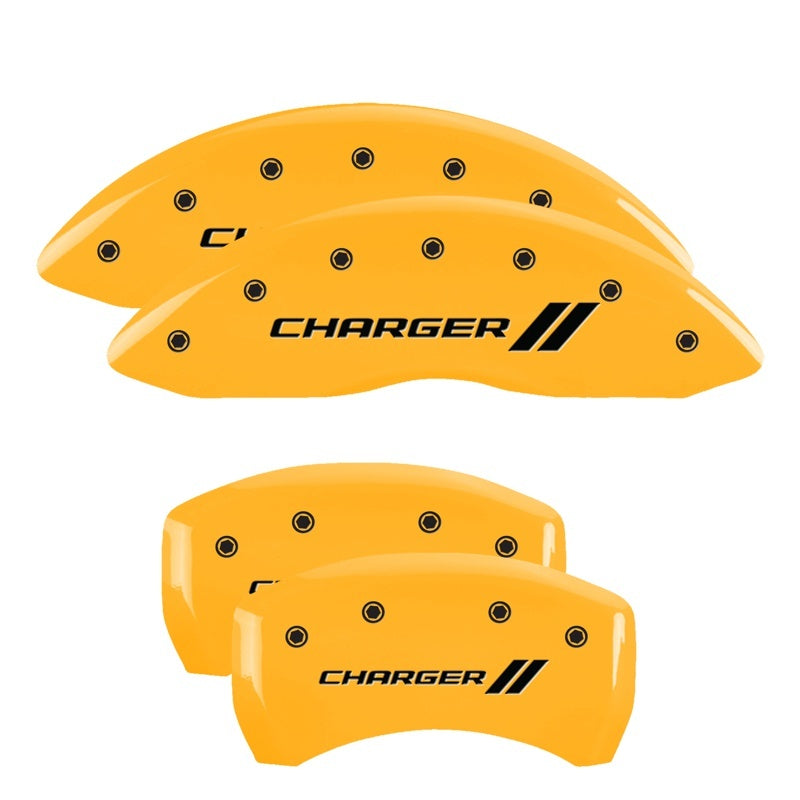 MGP 4 Caliper Covers Engraved Front & Rear Cursive/Challenger Red finish silver-SR1 Performance