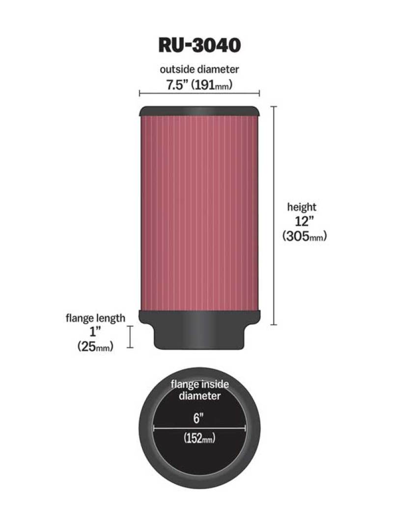 K&N Universal Rubber Filter 6in ID 7.5in OD 12in H-SR1 Performance