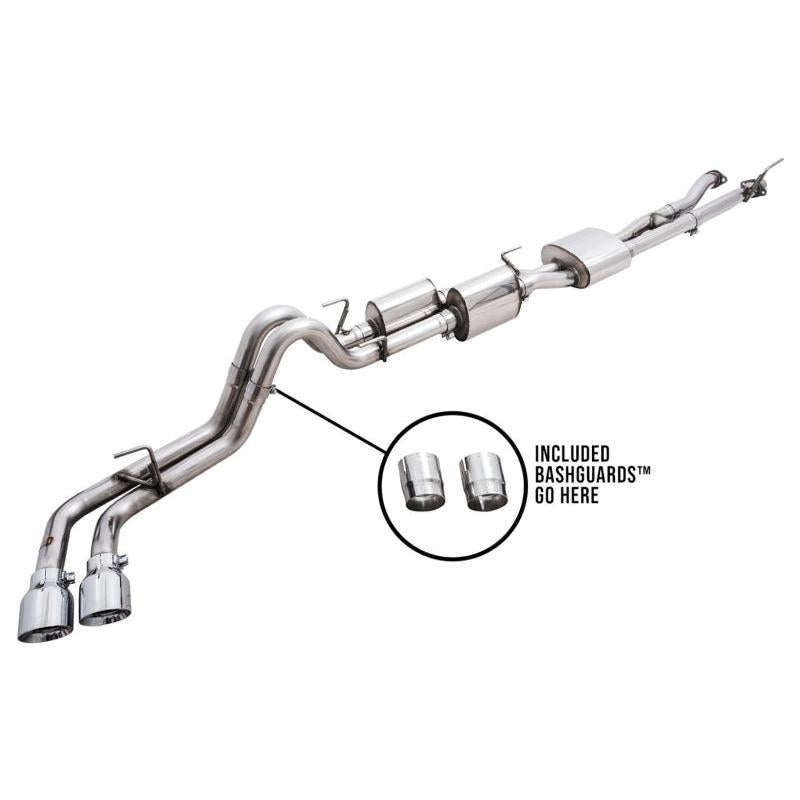 AWE 16-22 Toyota Tacoma 0FG Catback Exhaust w/ BashGuard - Dual Chrome Silver Tips-SR1 Performance